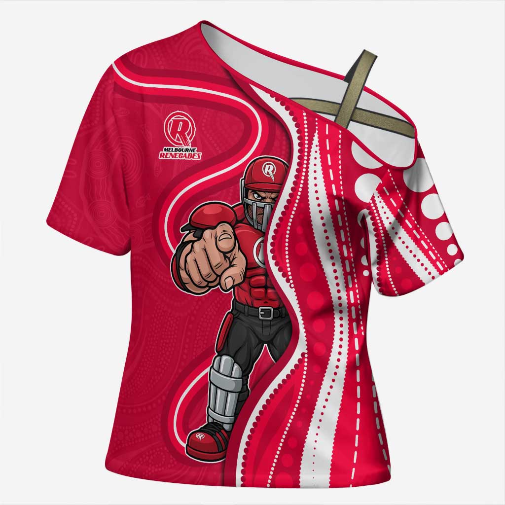 Melbourne Renegades Cross Shoulder Shirt Aboriginal Dot Art Red White - Tribal Wave Pattern