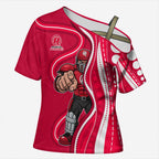 Melbourne Renegades Cross Shoulder Shirt Aboriginal Dot Art Red White - Tribal Wave Pattern