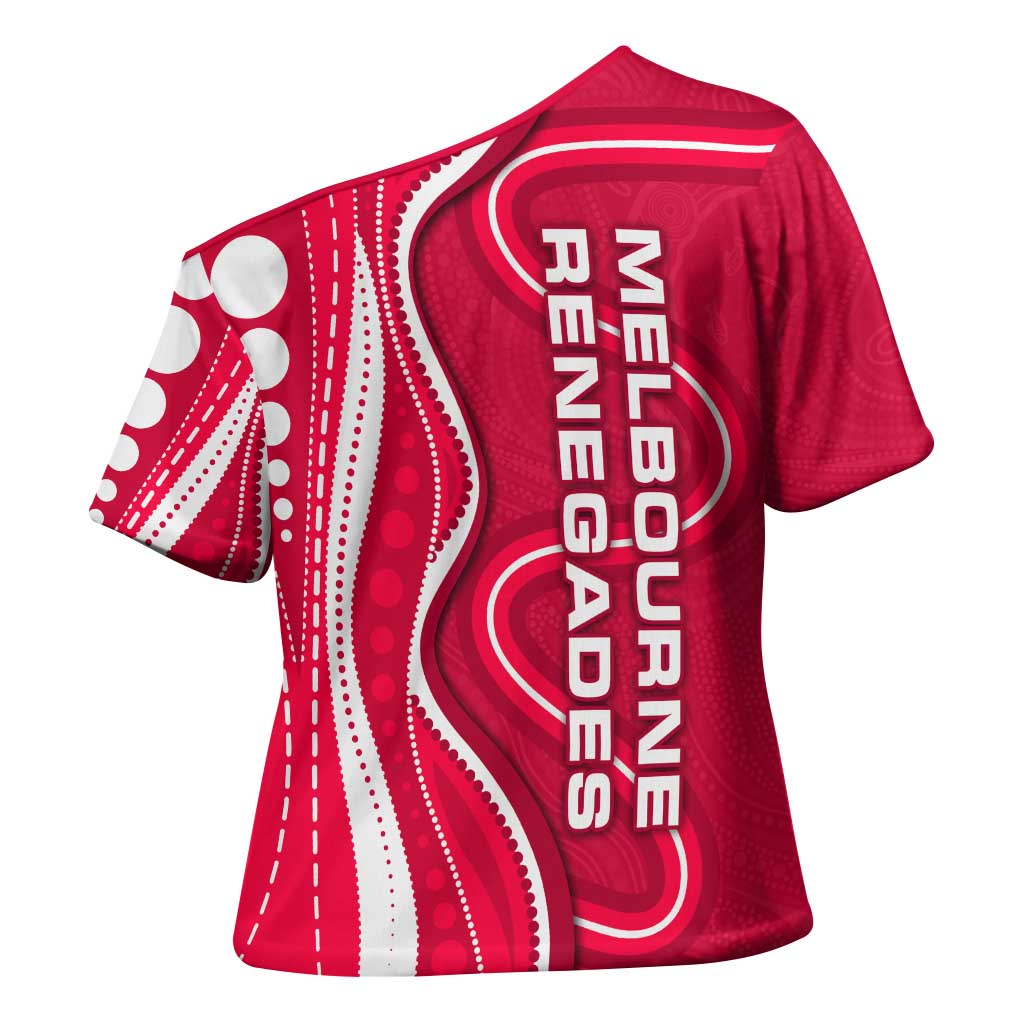 Melbourne Renegades Cross Shoulder Shirt Aboriginal Dot Art Red White - Tribal Wave Pattern