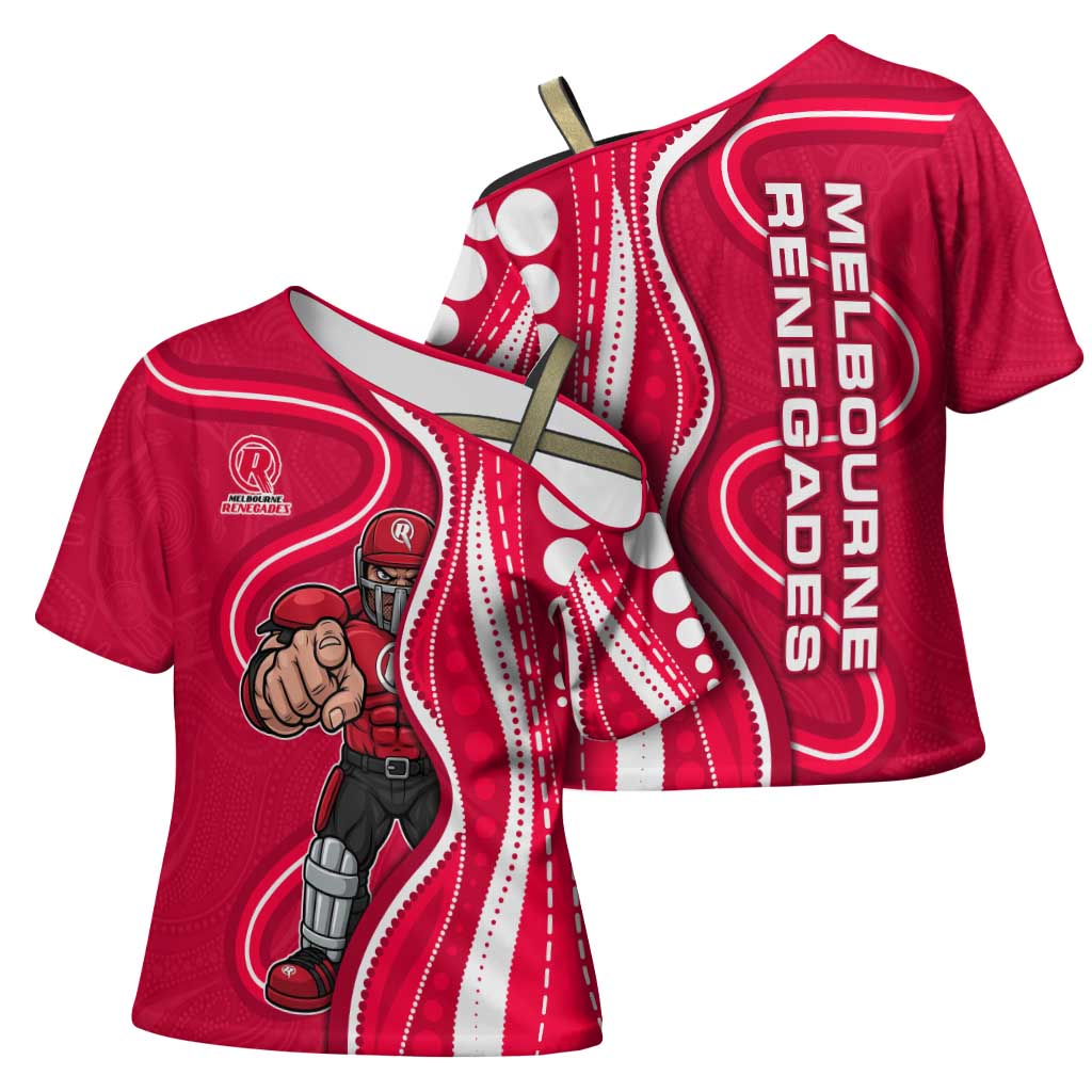 Melbourne Renegades Cross Shoulder Shirt Aboriginal Dot Art Red White - Tribal Wave Pattern