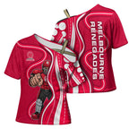 Melbourne Renegades Cross Shoulder Shirt Aboriginal Dot Art Red White - Tribal Wave Pattern
