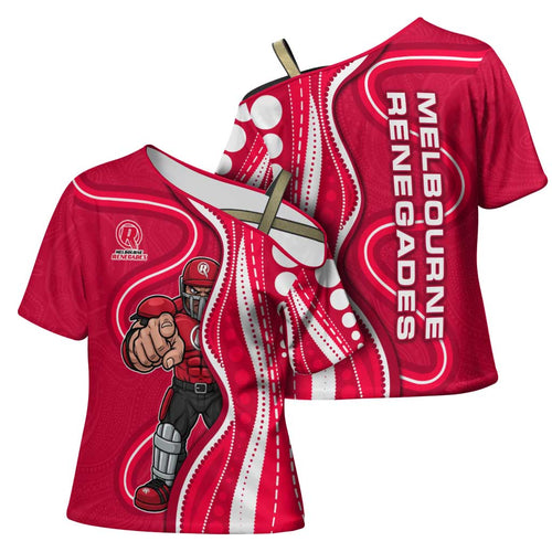 Melbourne Renegades Cross Shoulder Shirt Aboriginal Dot Art Red White - Tribal Wave Pattern