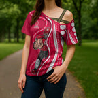 Melbourne Renegades Cross Shoulder Shirt Aboriginal Dot Art Red White - Tribal Wave Pattern