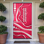 Melbourne Renegades Door Cover Aboriginal Dot Art Red White - Tribal Wave Pattern