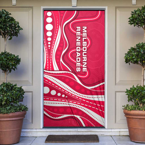 Melbourne Renegades Door Cover Aboriginal Dot Art Red White - Tribal Wave Pattern
