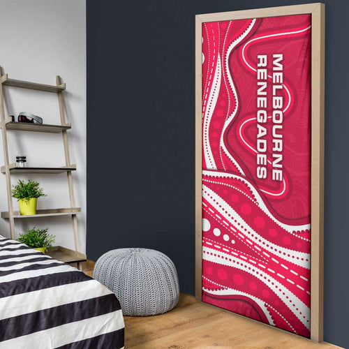 Melbourne Renegades Door Cover Aboriginal Dot Art Red White - Tribal Wave Pattern