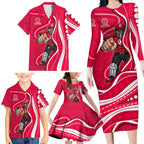 Melbourne Renegades Family Matching Long Sleeve Bodycon Dress and Hawaiian Shirt Aboriginal Dot Art Red White - Tribal Wave Pattern