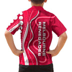 Melbourne Renegades Family Matching Off The Shoulder Long Sleeve Dress and Hawaiian Shirt Aboriginal Dot Art Red White - Tribal Wave Pattern