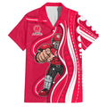 Melbourne Renegades Family Matching Off The Shoulder Long Sleeve Dress and Hawaiian Shirt Aboriginal Dot Art Red White - Tribal Wave Pattern