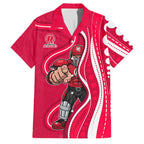 Melbourne Renegades Family Matching Off The Shoulder Long Sleeve Dress and Hawaiian Shirt Aboriginal Dot Art Red White - Tribal Wave Pattern
