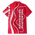 Melbourne Renegades Family Matching Off The Shoulder Long Sleeve Dress and Hawaiian Shirt Aboriginal Dot Art Red White - Tribal Wave Pattern