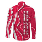 Melbourne Renegades Family Matching Off The Shoulder Long Sleeve Dress and Hawaiian Shirt Aboriginal Dot Art Red White - Tribal Wave Pattern