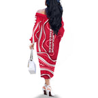 Melbourne Renegades Family Matching Off The Shoulder Long Sleeve Dress and Hawaiian Shirt Aboriginal Dot Art Red White - Tribal Wave Pattern