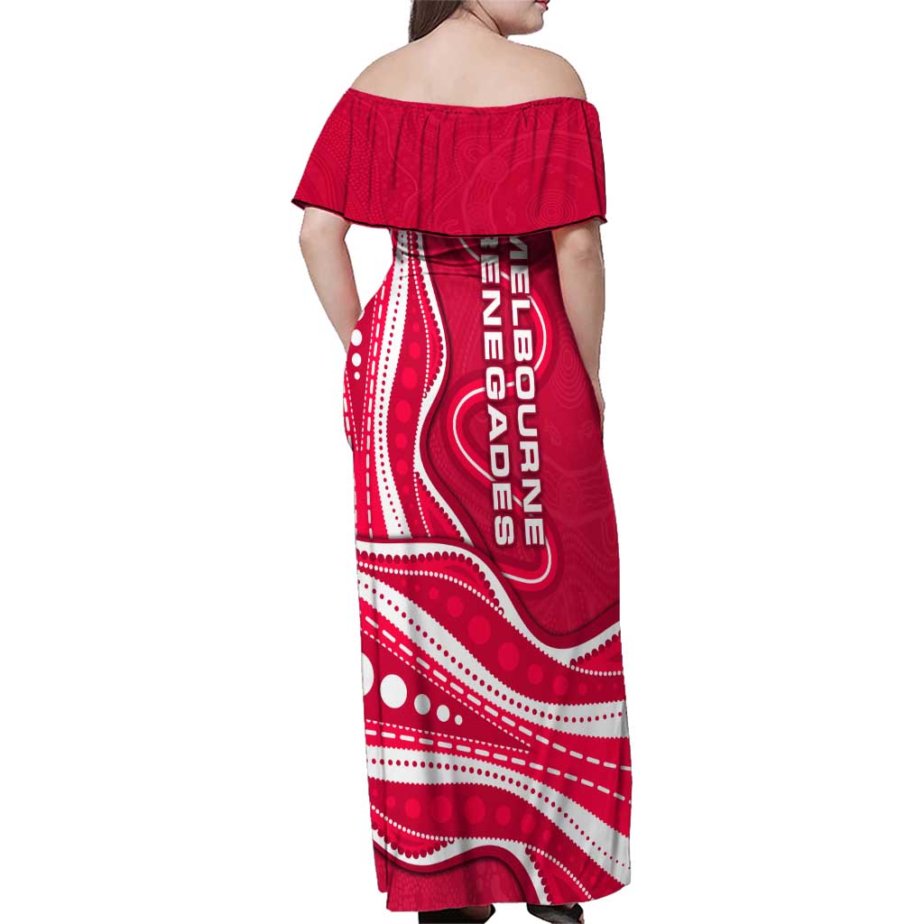 Melbourne Renegades Family Matching Off Shoulder Maxi Dress and Hawaiian Shirt Aboriginal Dot Art Red White - Tribal Wave Pattern