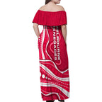 Melbourne Renegades Family Matching Off Shoulder Maxi Dress and Hawaiian Shirt Aboriginal Dot Art Red White - Tribal Wave Pattern