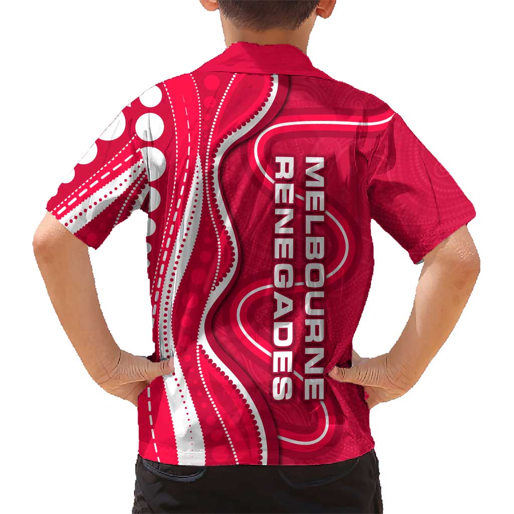 Melbourne Renegades Family Matching Off Shoulder Short Dress and Hawaiian Shirt Aboriginal Dot Art Red White - Tribal Wave Pattern