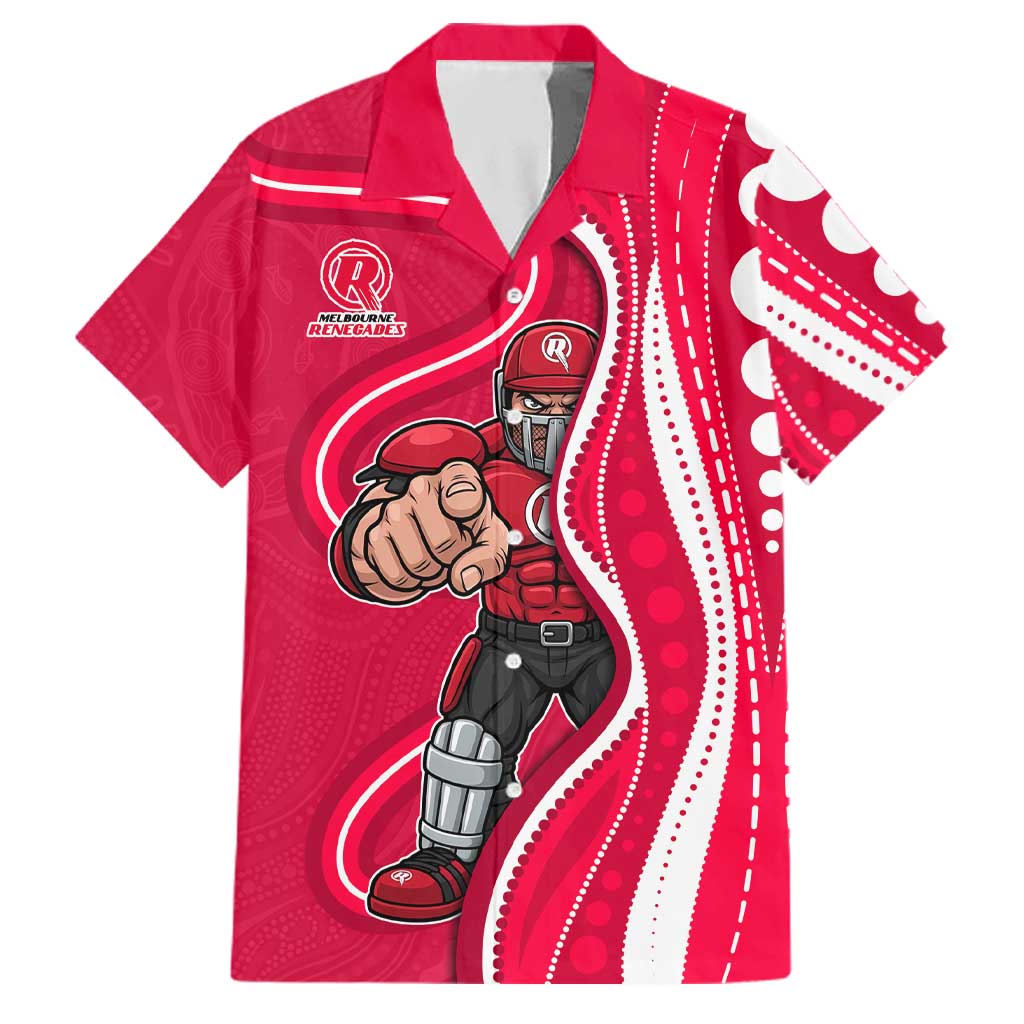 Melbourne Renegades Family Matching Off Shoulder Short Dress and Hawaiian Shirt Aboriginal Dot Art Red White - Tribal Wave Pattern
