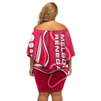 Melbourne Renegades Family Matching Off Shoulder Short Dress and Hawaiian Shirt Aboriginal Dot Art Red White - Tribal Wave Pattern