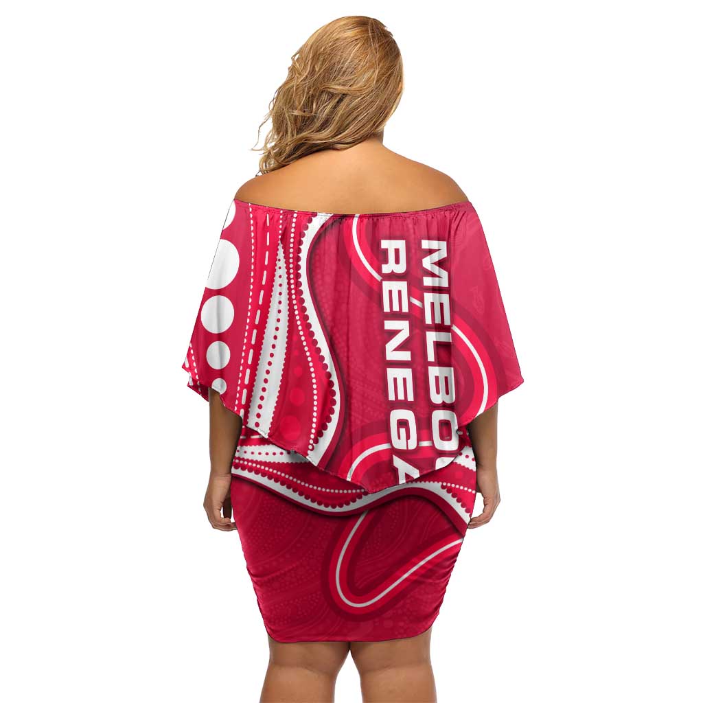 Melbourne Renegades Family Matching Off Shoulder Short Dress and Hawaiian Shirt Aboriginal Dot Art Red White - Tribal Wave Pattern
