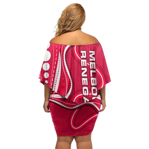 Melbourne Renegades Family Matching Off Shoulder Short Dress and Hawaiian Shirt Aboriginal Dot Art Red White - Tribal Wave Pattern