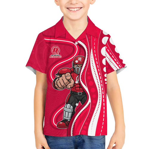 Melbourne Renegades Family Matching Off Shoulder Short Dress and Hawaiian Shirt Aboriginal Dot Art Red White - Tribal Wave Pattern