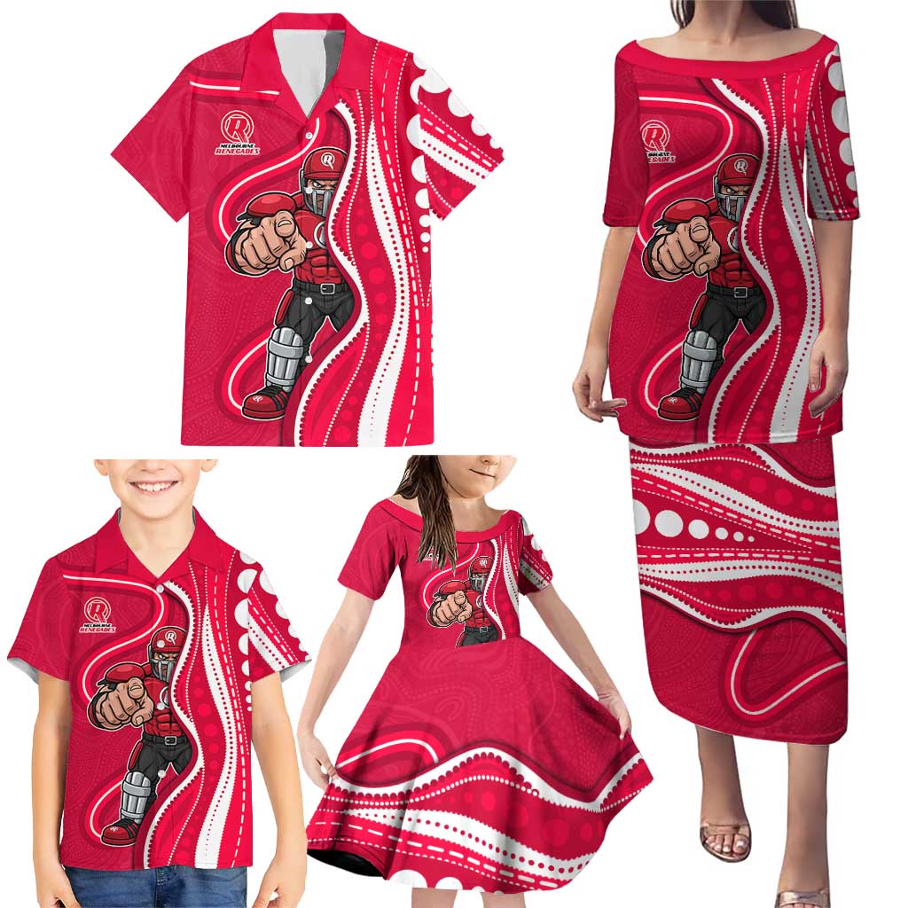 Melbourne Renegades Family Matching Puletasi and Hawaiian Shirt Aboriginal Dot Art Red White - Tribal Wave Pattern