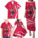 Melbourne Renegades Family Matching Puletasi and Hawaiian Shirt Aboriginal Dot Art Red White - Tribal Wave Pattern