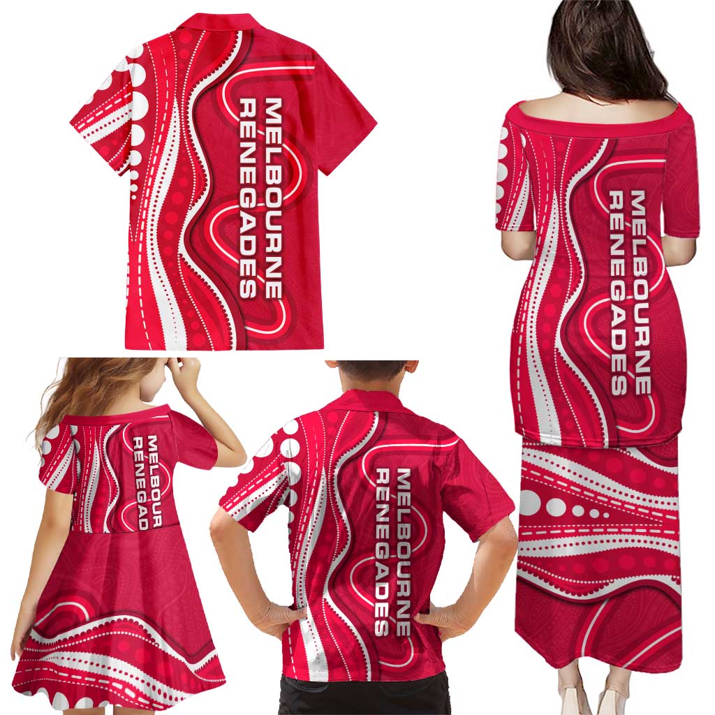 Melbourne Renegades Family Matching Puletasi and Hawaiian Shirt Aboriginal Dot Art Red White - Tribal Wave Pattern