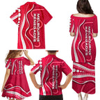 Melbourne Renegades Family Matching Puletasi and Hawaiian Shirt Aboriginal Dot Art Red White - Tribal Wave Pattern
