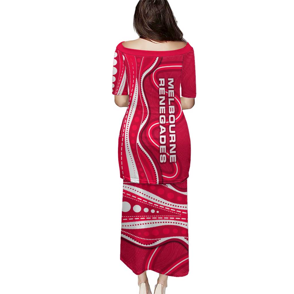 Melbourne Renegades Family Matching Puletasi and Hawaiian Shirt Aboriginal Dot Art Red White - Tribal Wave Pattern