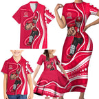Melbourne Renegades Family Matching Short Sleeve Bodycon Dress and Hawaiian Shirt Aboriginal Dot Art Red White - Tribal Wave Pattern