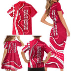 Melbourne Renegades Family Matching Short Sleeve Bodycon Dress and Hawaiian Shirt Aboriginal Dot Art Red White - Tribal Wave Pattern