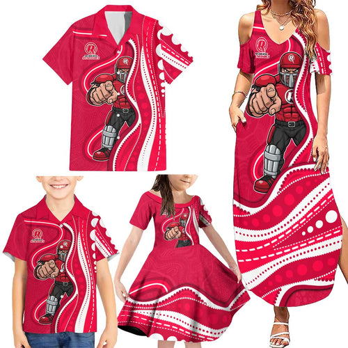 Melbourne Renegades Family Matching Summer Maxi Dress and Hawaiian Shirt Aboriginal Dot Art Red White - Tribal Wave Pattern