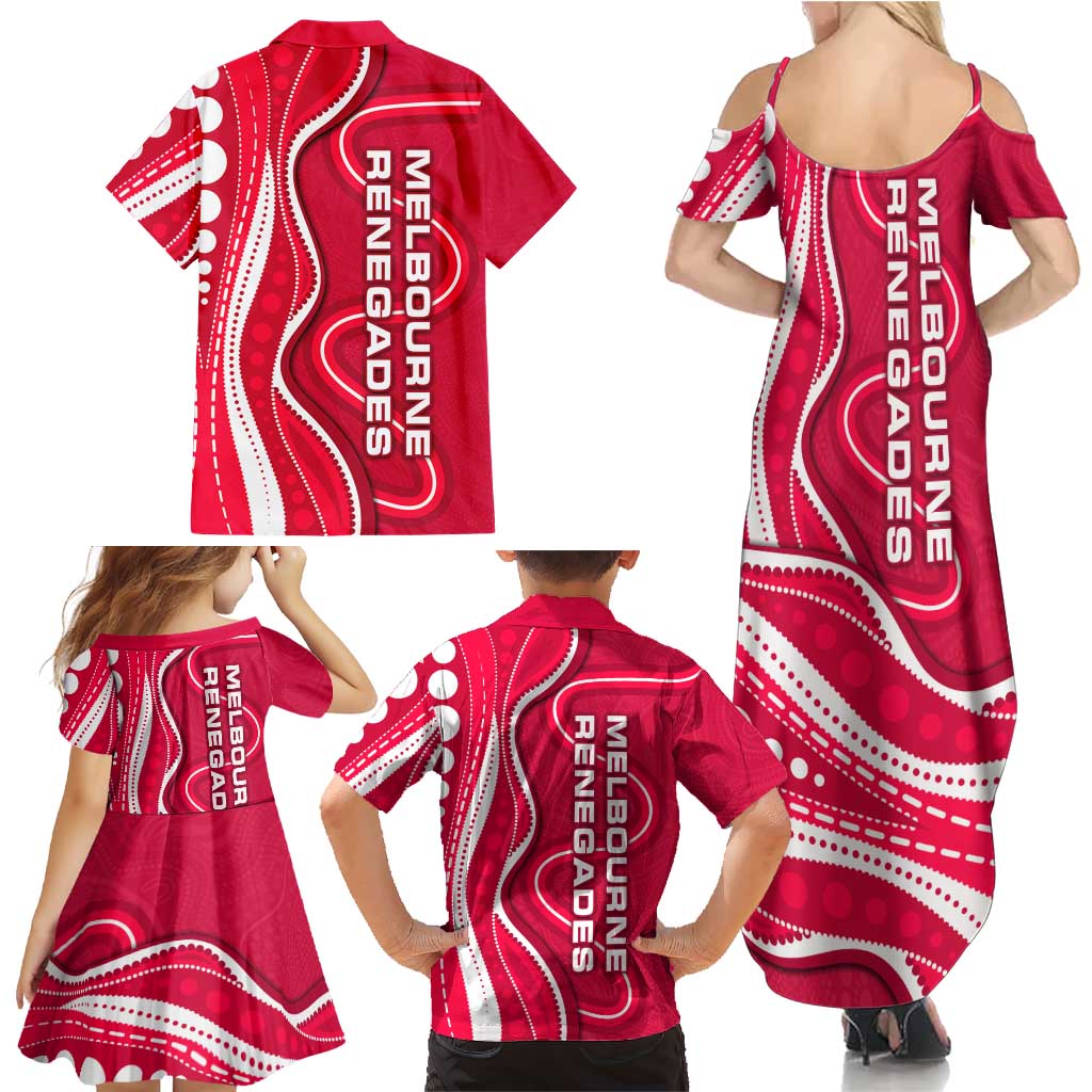 Melbourne Renegades Family Matching Summer Maxi Dress and Hawaiian Shirt Aboriginal Dot Art Red White - Tribal Wave Pattern