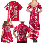 Melbourne Renegades Family Matching Summer Maxi Dress and Hawaiian Shirt Aboriginal Dot Art Red White - Tribal Wave Pattern