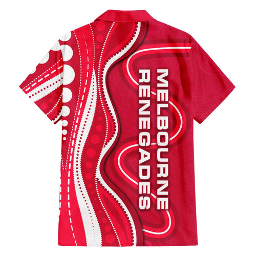 Melbourne Renegades Family Matching Summer Maxi Dress and Hawaiian Shirt Aboriginal Dot Art Red White - Tribal Wave Pattern