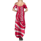 Melbourne Renegades Family Matching Summer Maxi Dress and Hawaiian Shirt Aboriginal Dot Art Red White - Tribal Wave Pattern