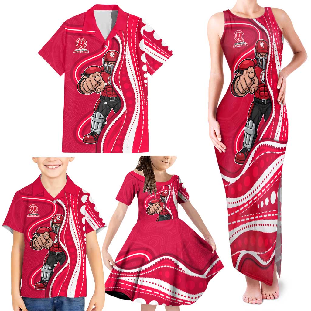 Melbourne Renegades Family Matching Tank Maxi Dress and Hawaiian Shirt Aboriginal Dot Art Red White - Tribal Wave Pattern