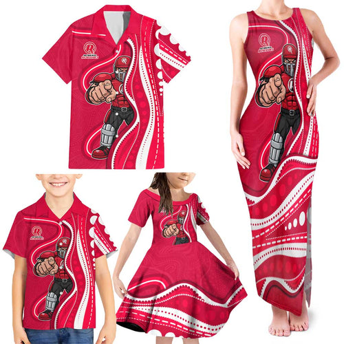Melbourne Renegades Family Matching Tank Maxi Dress and Hawaiian Shirt Aboriginal Dot Art Red White - Tribal Wave Pattern