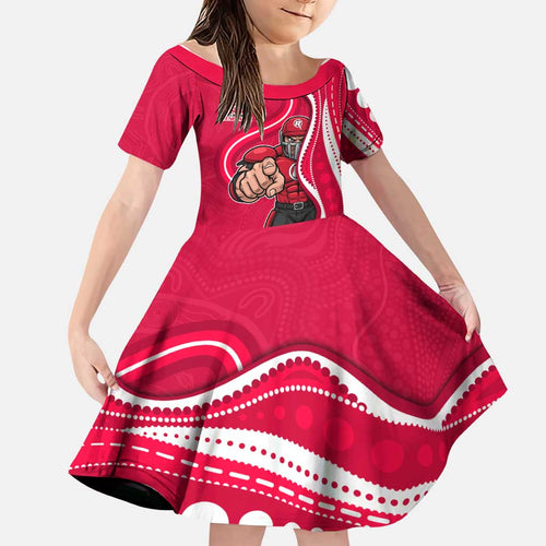 Melbourne Renegades Family Matching Tank Maxi Dress and Hawaiian Shirt Aboriginal Dot Art Red White - Tribal Wave Pattern