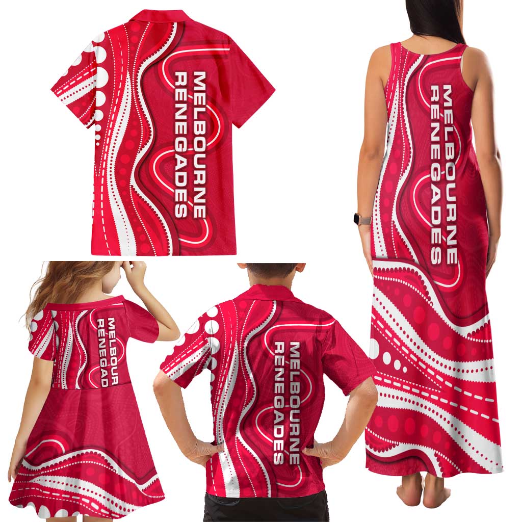 Melbourne Renegades Family Matching Tank Maxi Dress and Hawaiian Shirt Aboriginal Dot Art Red White - Tribal Wave Pattern
