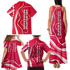 Melbourne Renegades Family Matching Tank Maxi Dress and Hawaiian Shirt Aboriginal Dot Art Red White - Tribal Wave Pattern