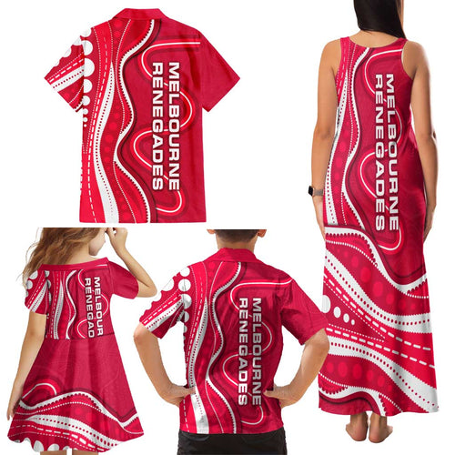 Melbourne Renegades Family Matching Tank Maxi Dress and Hawaiian Shirt Aboriginal Dot Art Red White - Tribal Wave Pattern