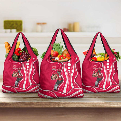 Melbourne Renegades Grocery Bag Aboriginal Dot Art Red White - Tribal Wave Pattern