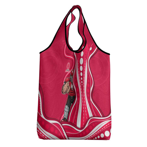 Melbourne Renegades Grocery Bag Aboriginal Dot Art Red White - Tribal Wave Pattern
