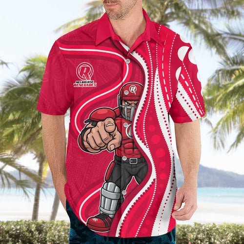 Melbourne Renegades Hawaiian Shirt Aboriginal Dot Art Red White - Tribal Wave Pattern