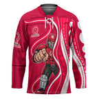 Melbourne Renegades Hockey Jersey Aboriginal Dot Art Red White - Tribal Wave Pattern