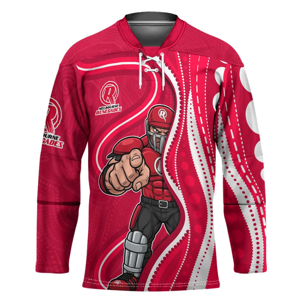 Melbourne Renegades Hockey Jersey Aboriginal Dot Art Red White - Tribal Wave Pattern