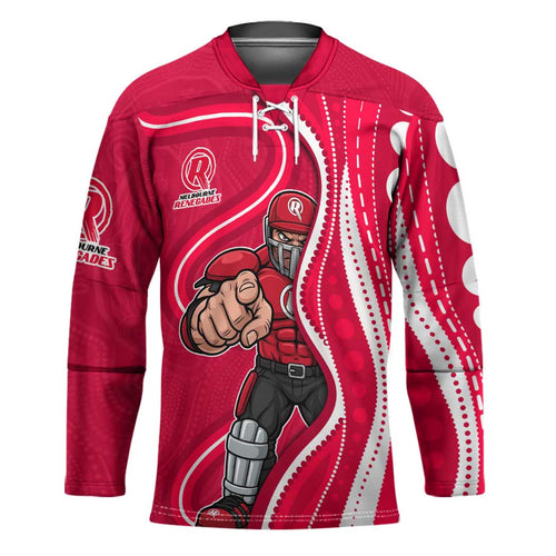 Melbourne Renegades Hockey Jersey Aboriginal Dot Art Red White - Tribal Wave Pattern