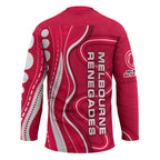 Melbourne Renegades Hockey Jersey Aboriginal Dot Art Red White - Tribal Wave Pattern